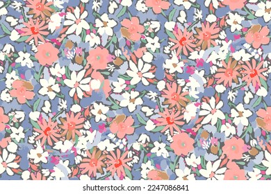Cute feminine watercolor seamless pattern with wildflowers.