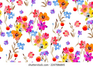 Cute feminine watercolor seamless pattern with wildflowers.