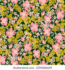 Cute feminine watercolor seamless pattern with wildflowers.