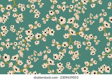 Cute feminine watercolor seamless pattern with wildflowers.