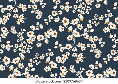 Cute feminine watercolor seamless pattern with wildflowers.