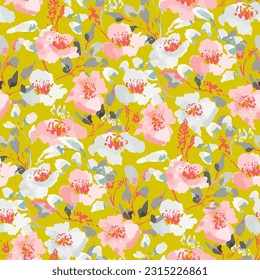 Cute feminine watercolor seamless pattern with wildflowers.