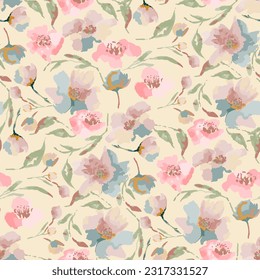 Cute feminine watercolor seamless pattern with wildflowers.