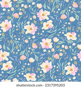 Cute feminine watercolor seamless pattern with wildflowers.