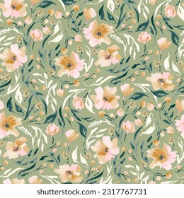 Cute feminine watercolor seamless pattern with wildflowers.