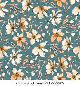 Cute feminine watercolor seamless pattern with wildflowers.