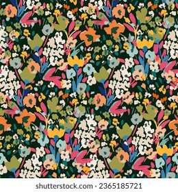 Cute feminine watercolor seamless pattern with wildflowers. hand drawn, not AI