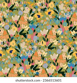 Cute feminine watercolor seamless pattern with wildflowers. hand drawn, not AI