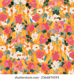 Cute feminine watercolor seamless pattern with wildflowers. hand drawn, not AI