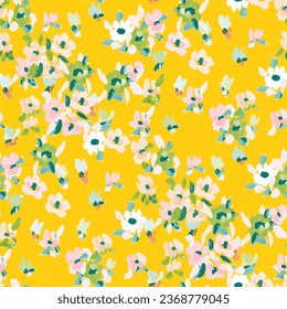 Cute feminine watercolor seamless pattern with wildflowers. hand drawn, not AI