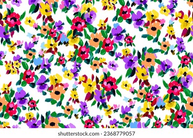 Cute feminine watercolor seamless pattern with wildflowers. hand drawn, not AI