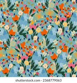 Cute feminine watercolor seamless pattern with wildflowers. hand drawn, not AI