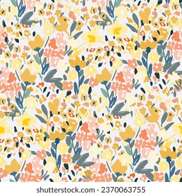 Cute feminine watercolor seamless pattern with wildflowers. hand drawn, not AI