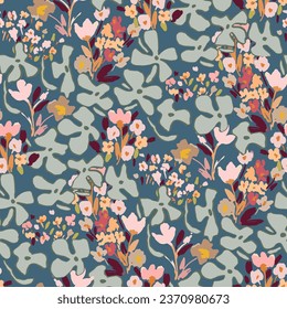 Cute feminine watercolor seamless pattern with wildflowers. hand drawn, not AI