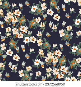 Cute feminine watercolor seamless pattern with wildflowers. hand drawn, not AI