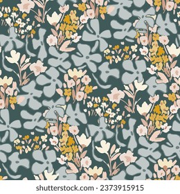 Cute feminine watercolor seamless pattern with wildflowers. hand drawn, not AI