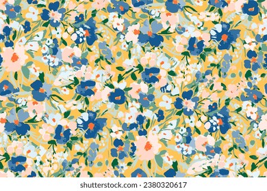 Cute feminine watercolor seamless pattern with wildflowers.hand drawn, not AI