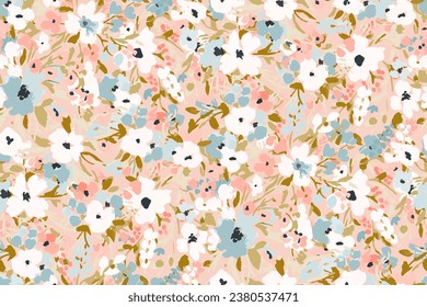 Cute feminine watercolor seamless pattern with wildflowers.hand drawn, not AI