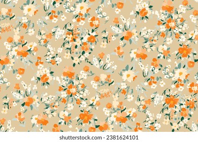 Cute feminine watercolor seamless pattern with wildflowers.hand drawn, not AI