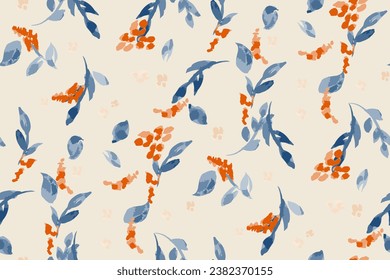 Cute feminine watercolor seamless pattern with wildflowers.hand drawn, not AI