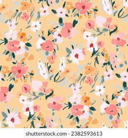 Cute feminine watercolor seamless pattern with wildflowers.hand drawn, not AI