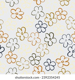 Cute feminine watercolor seamless pattern with wildflowers. Floral in blue, green and orange. 