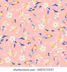 Cute feminine watercolor seamless pattern with wildflowers.hand drawn, not AI