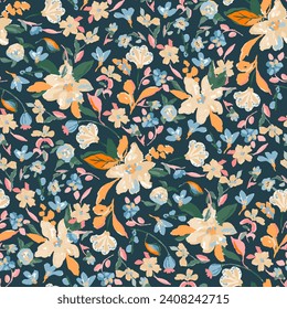 Cute feminine watercolor seamless pattern with wildflowers.hand drawn, not AI