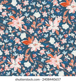 Cute feminine watercolor seamless pattern with wildflowers.hand drawn, not AI