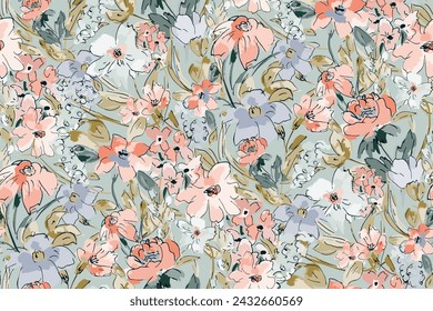 Cute feminine watercolor seamless pattern with wildflowers.hand drawn, not AI