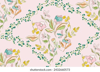 Cute feminine watercolor seamless pattern with wildflowers.hand drawn, not AI