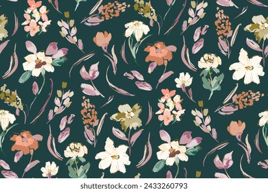 Cute feminine watercolor seamless pattern with wildflowers.hand drawn, not AI