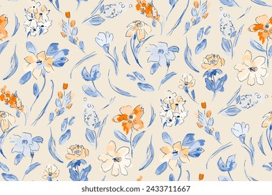 Cute feminine watercolor seamless pattern with wildflowers.hand drawn, not AI