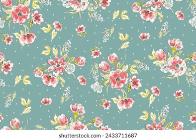 Cute feminine watercolor seamless pattern with wildflowers.hand drawn, not AI
