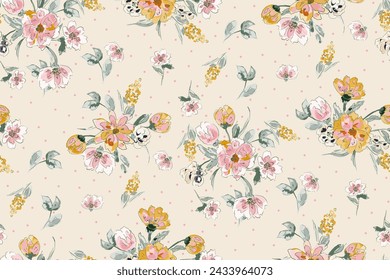 Cute feminine watercolor seamless pattern with wildflowers.hand drawn, not AI
