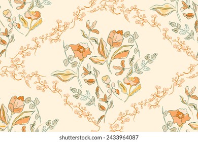 Cute feminine watercolor seamless pattern with wildflowers.hand drawn, not AI