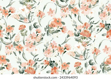 Cute feminine watercolor seamless pattern with wildflowers.hand drawn, not AI