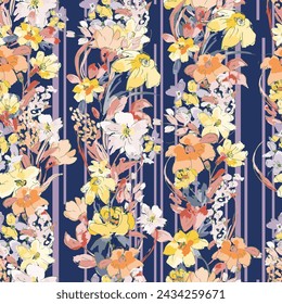 Cute feminine watercolor seamless pattern with wildflowers.hand drawn, not AI