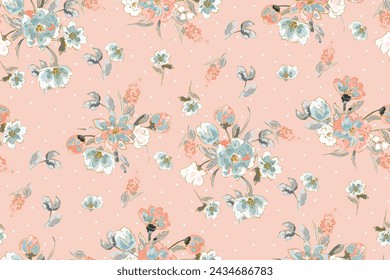 Cute feminine watercolor seamless pattern with wildflowers.hand drawn, not AI
