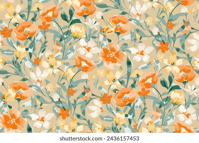 Cute feminine watercolor seamless pattern with wildflowers.hand drawn, not AI