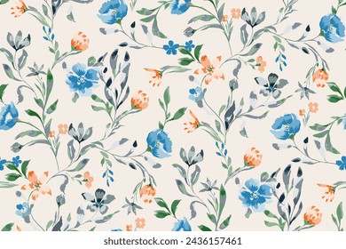 Cute feminine watercolor seamless pattern with wildflowers.hand drawn, not AI