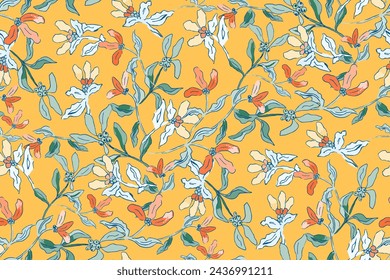 Cute feminine watercolor seamless pattern with wildflowers.hand drawn, not AI