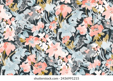 Cute feminine watercolor seamless pattern with wildflowers.hand drawn, not AI