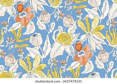 Cute feminine watercolor seamless pattern with wildflowers.hand drawn, not AI