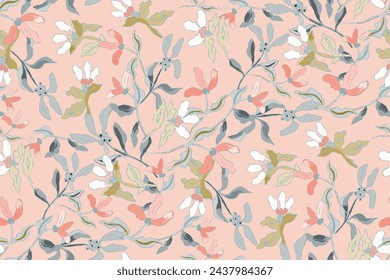 Nettes feminines Aquarell nahtloses Muster mit Wildblumen.Hand gezeichnet, nicht KI