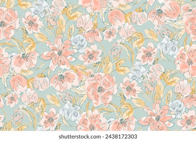 Cute feminine watercolor seamless pattern with wildflowers.hand drawn, not AI
