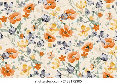 Cute feminine watercolor seamless pattern with wildflowers.hand drawn, not AI