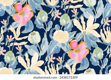 Cute feminine watercolor seamless pattern with wildflowers.hand drawn, not AI