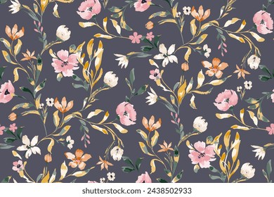 Cute feminine watercolor seamless pattern with wildflowers.hand drawn, not AI