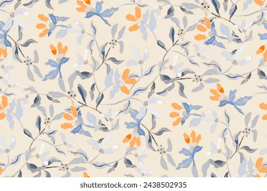 Cute feminine watercolor seamless pattern with wildflowers.hand drawn, not AI